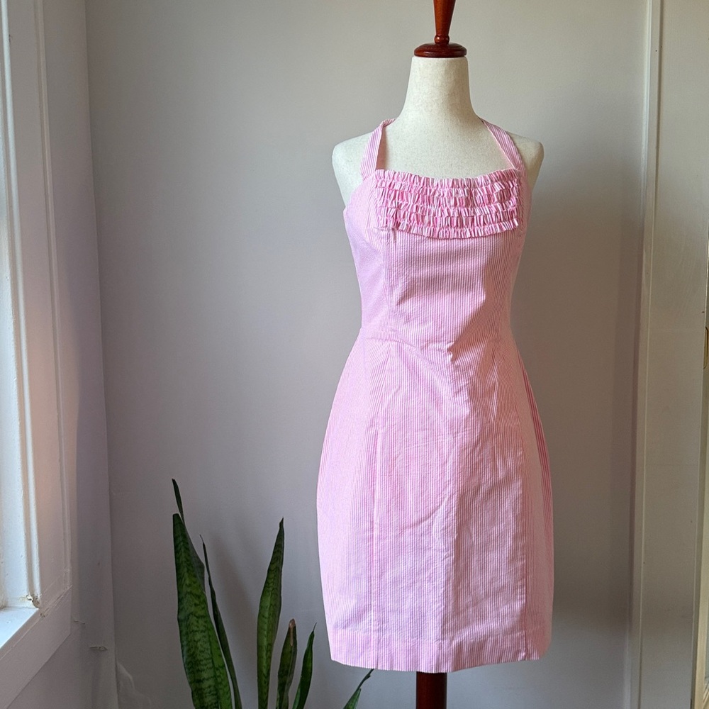 Lilly Pulitzer Pink Halter Sundress Size 6 Classic Mini Dress with Front Ruffle
